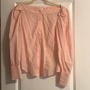 h&m pink cotton long sleeve blouse puff sleeves